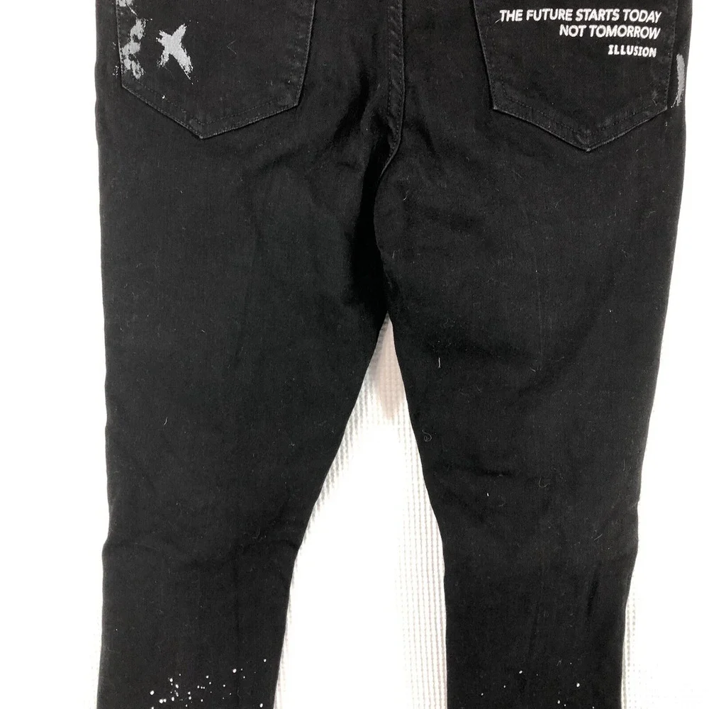 Illusion attire jeans women's 30 black patch grunge skinny lettering 30 x 29